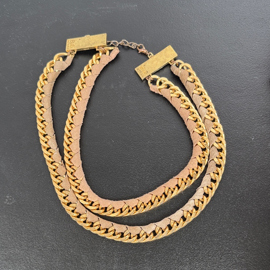 Byalona Vintage Gold And Tan Chain Necklace